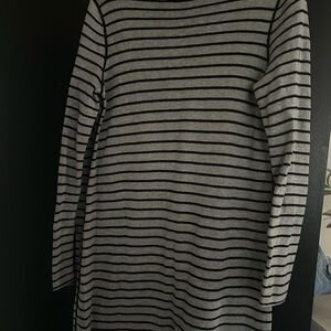 Black gray stripe  reversible sweater dress, black on reversible side